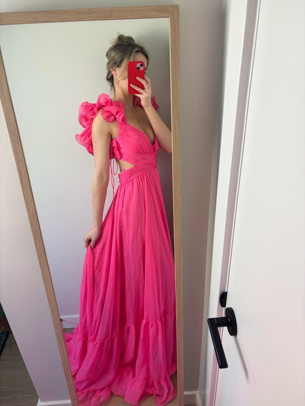 Mac Duggal hot pink ruffle gown / prom dress / bridesmaid dress - Picture 6 of 12